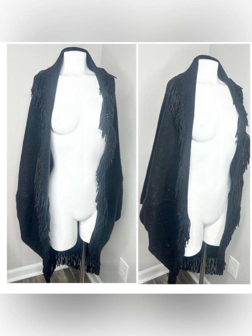 Marvelush Black Fringe batwing  Women's cardigan Sweater- missy free size